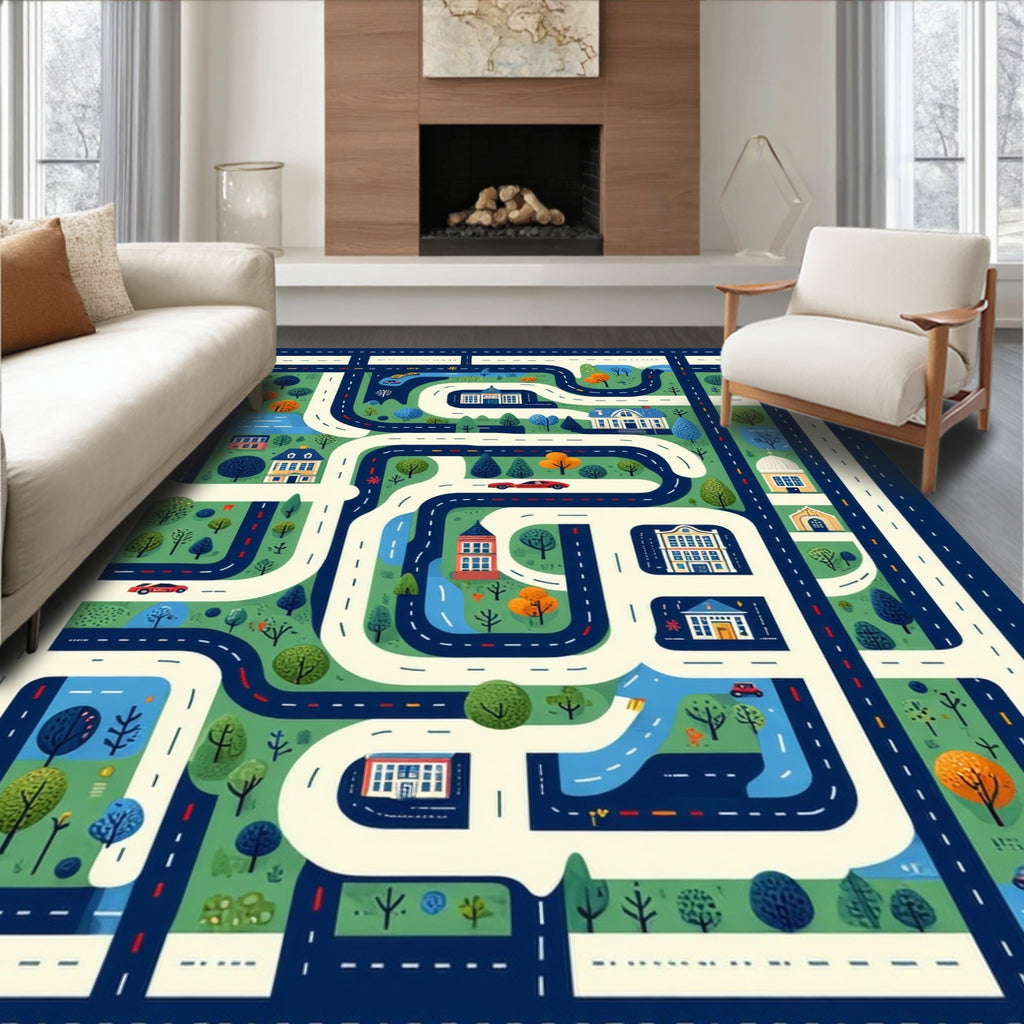 Colorful City Map Playful Rug(Green)