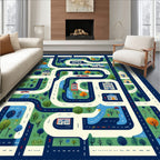 Colorful City Map Playful Rug(Green)
