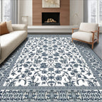 Navy Intricate Floral Elegant Rug(Blue)