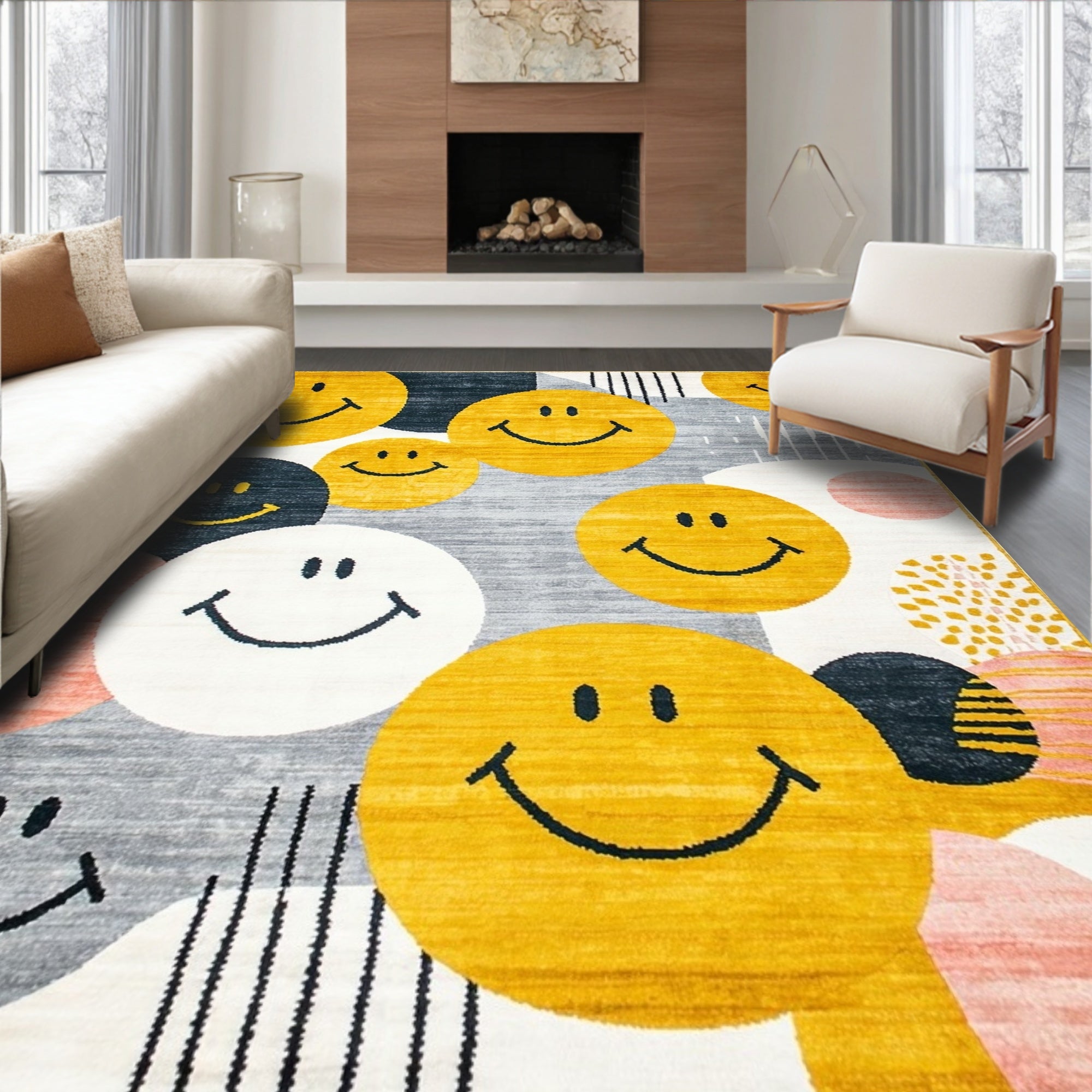 Cheerful Yellow Smiley Face Rug(Yellow)