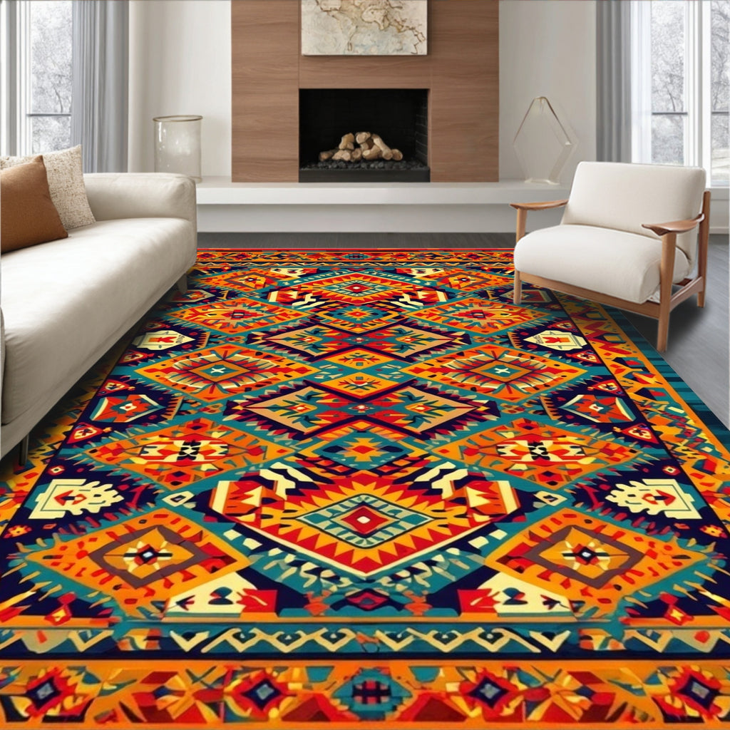 Vibrant Geometric Tribal Energetic Rug(Red)