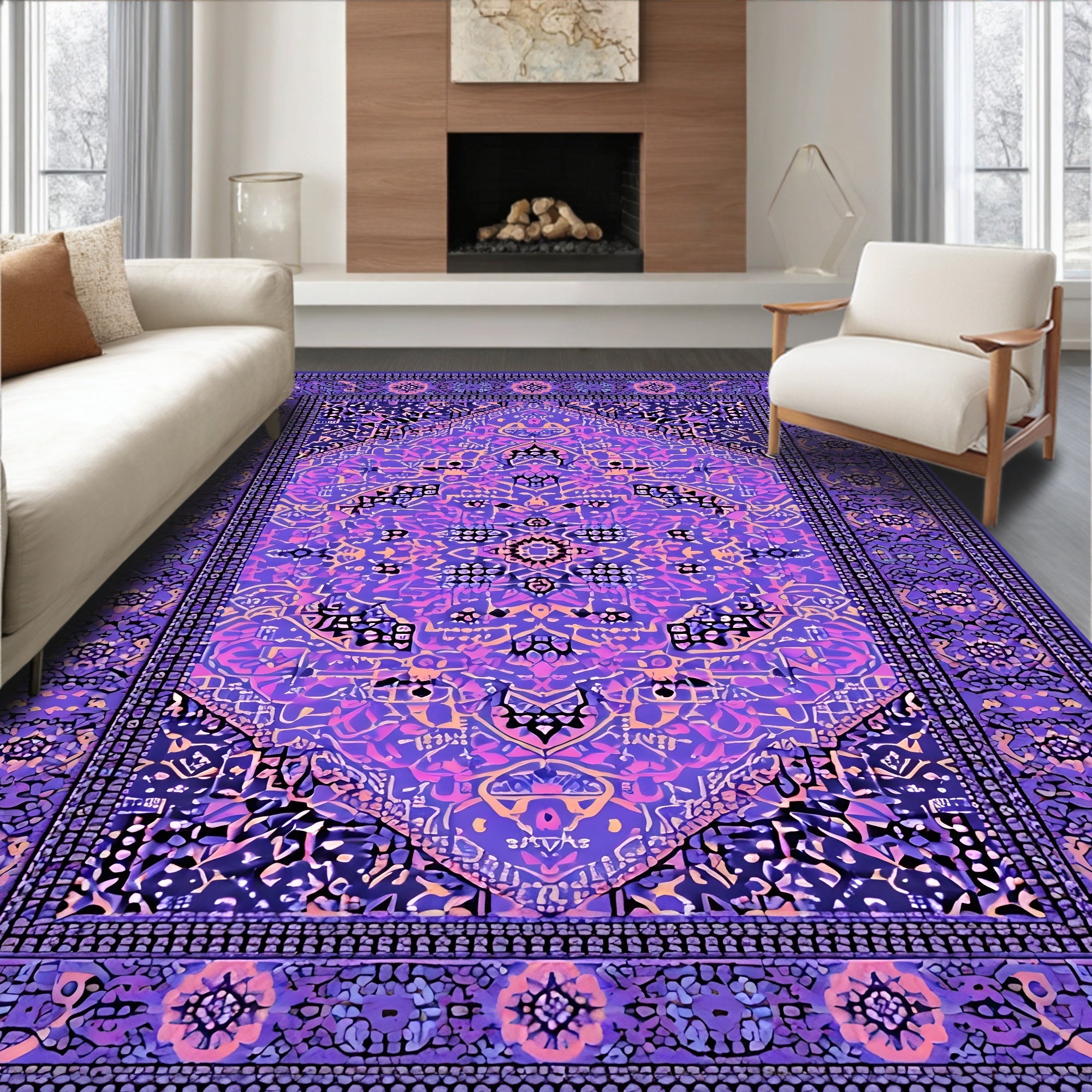 Vibrant Purple Ornate Medallion Rug(Purple)