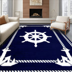 Navy Blue Nautical Coastal Rug(Blue)
