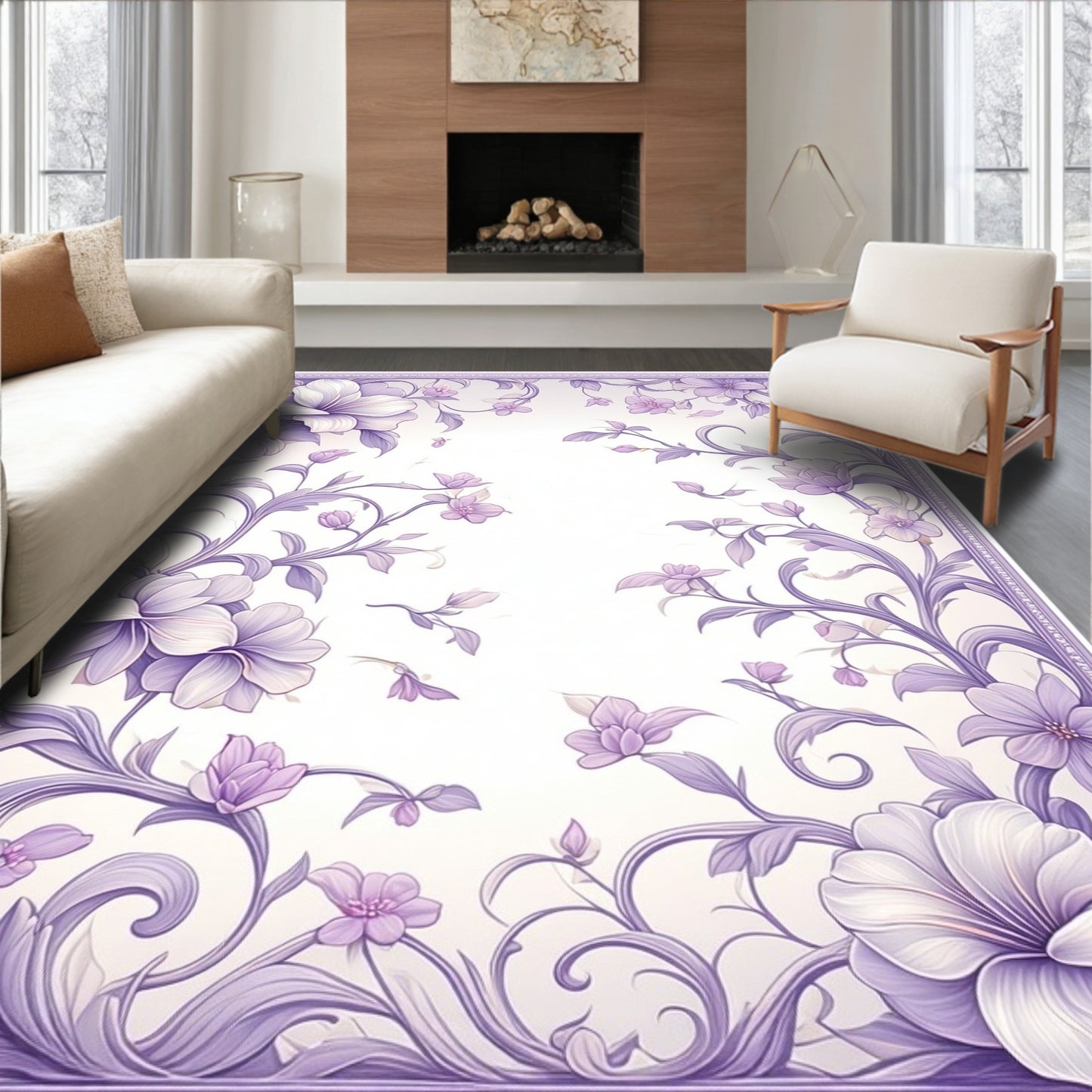 Lavender Floral Vine Serene Rug(Purple)