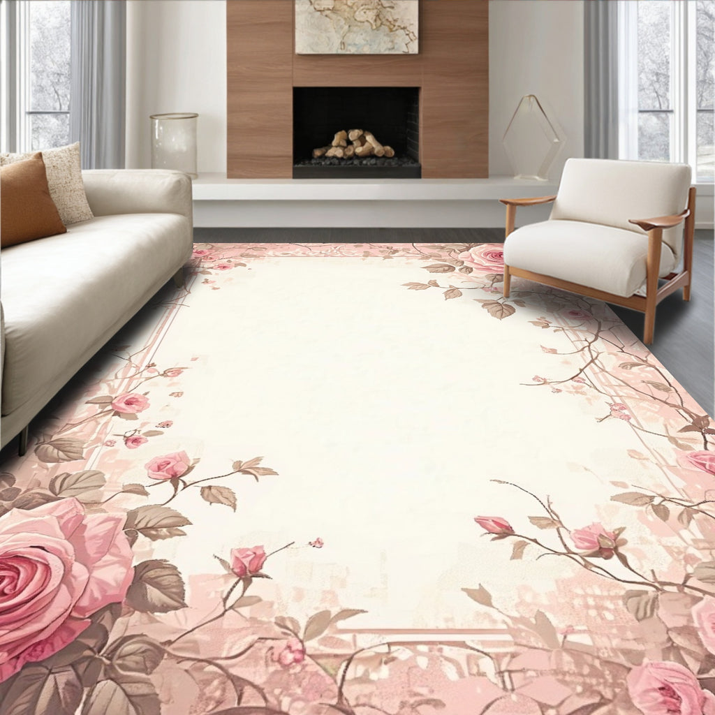 Pink Floral Border Rug