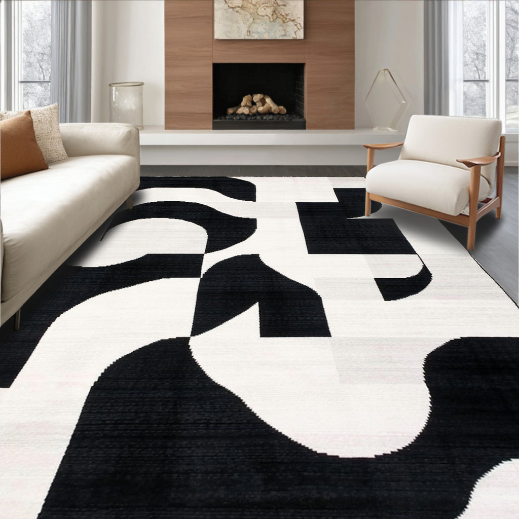 Modern Black White Abstract Rug