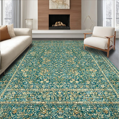 Teal Floral Vintage-Style Rug(Teal)
