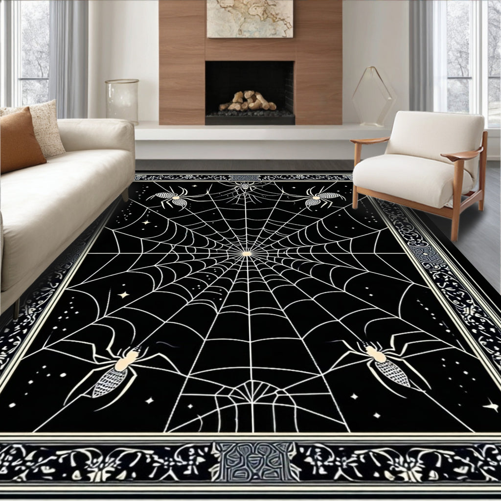 Black Eerie Spider Web Rug(Black)