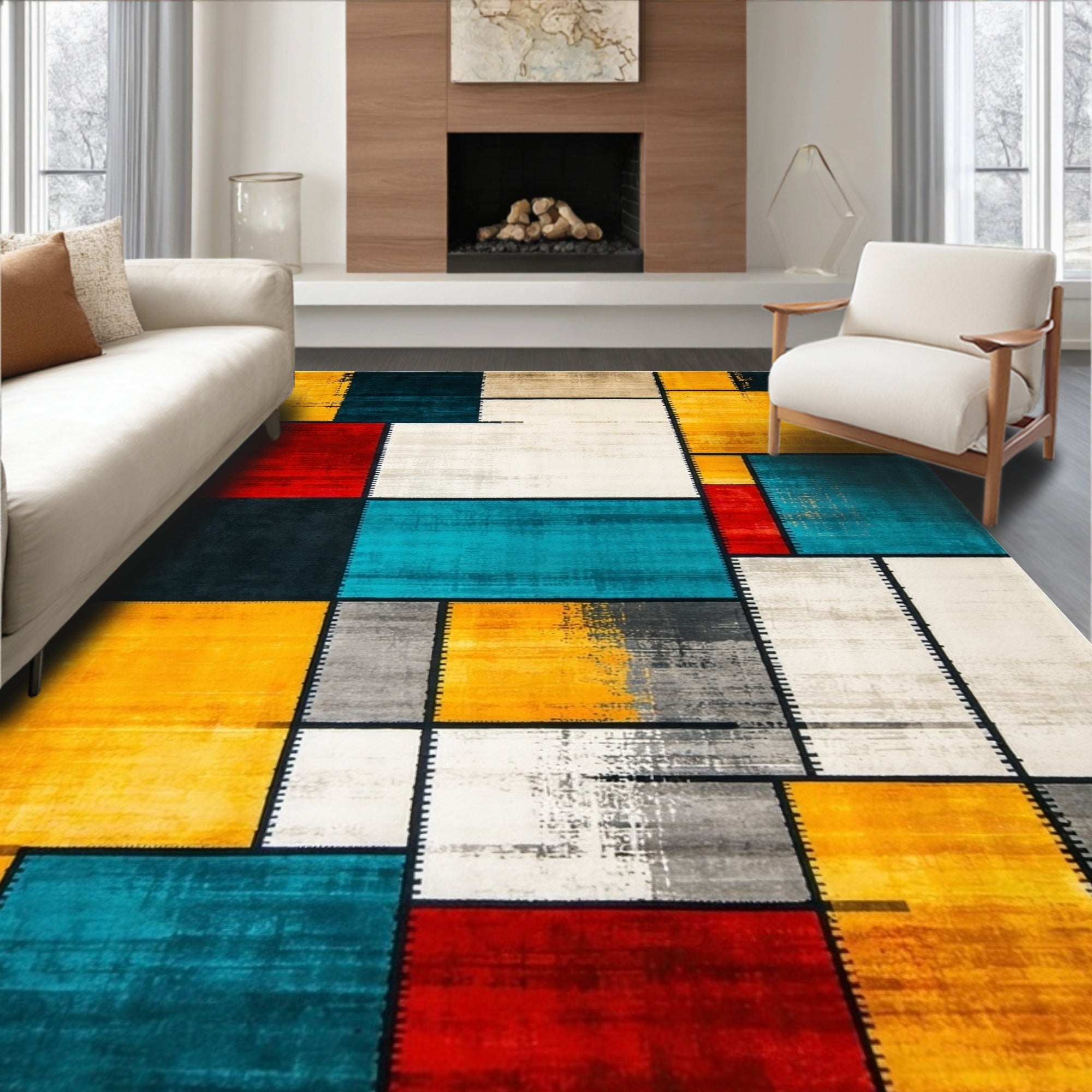 Vibrant Multicolor Block-Patterned Rug