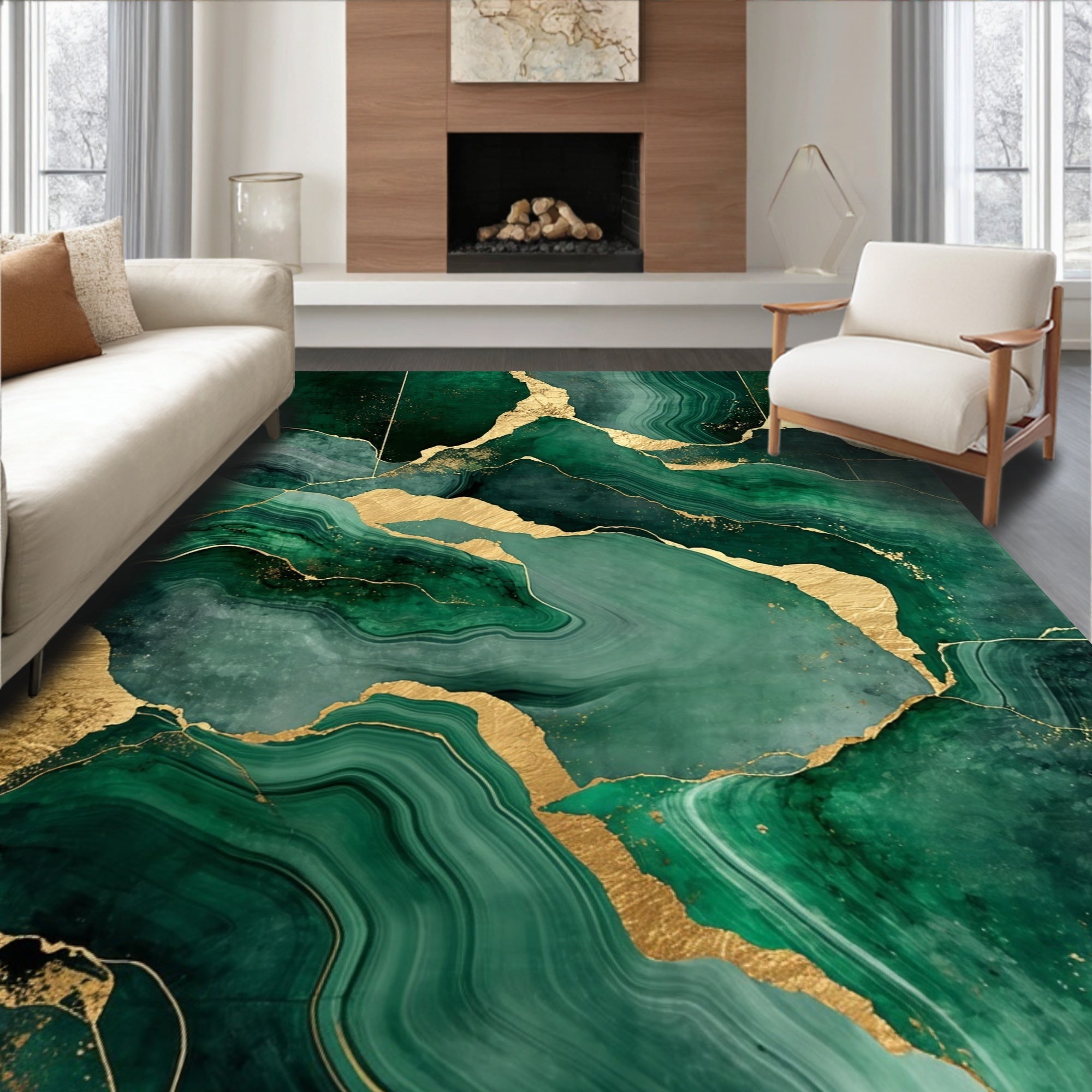 Emerald Gold Flowing Elegant Rug
