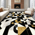 Black White Gold Geometric Modern Rug