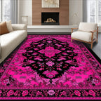 Vibrant Pink Ornate Floral Rug(Pink)