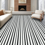 Black and White Vertical Stripes Modern Rug(Black)