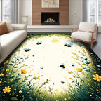 Whimsical Bee & Floral Green-Yellow Rug(Green)