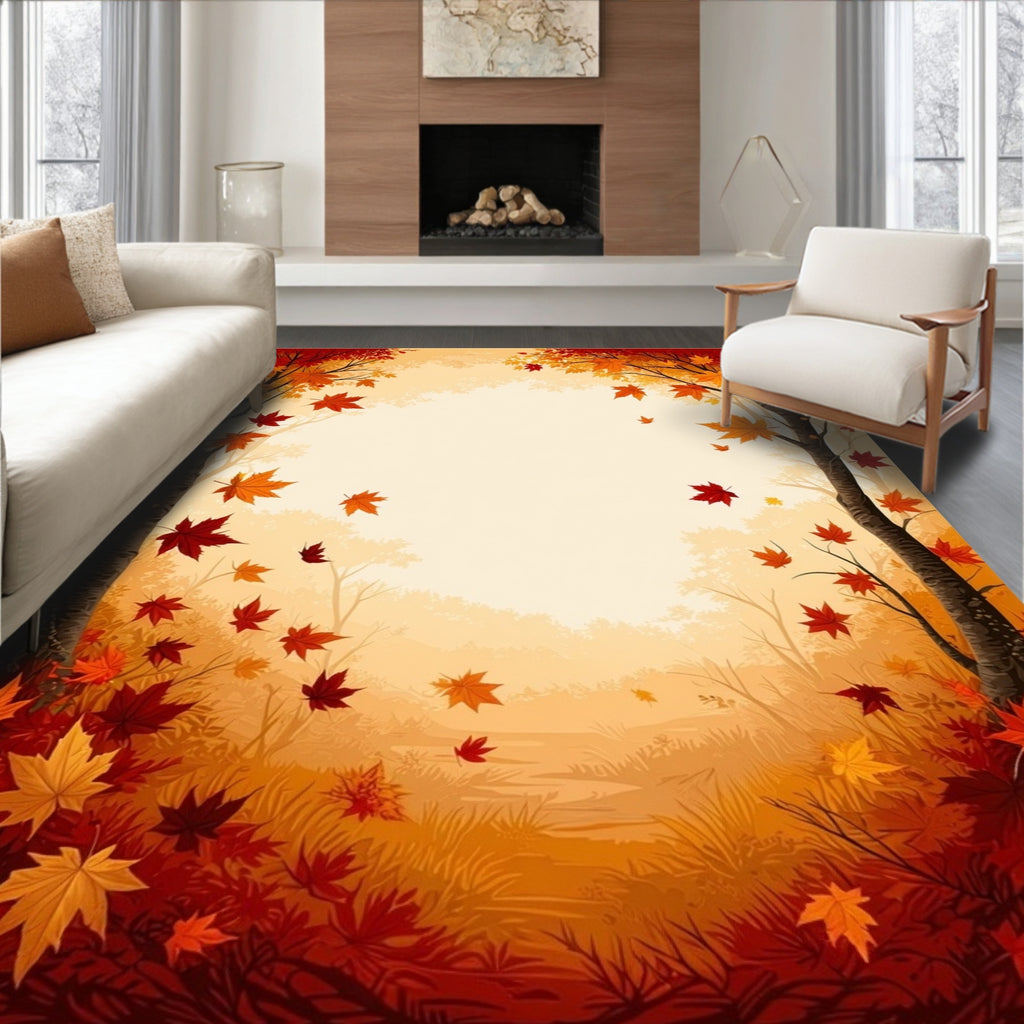 Autumn Leaves Warm Cozy Rug(Red)