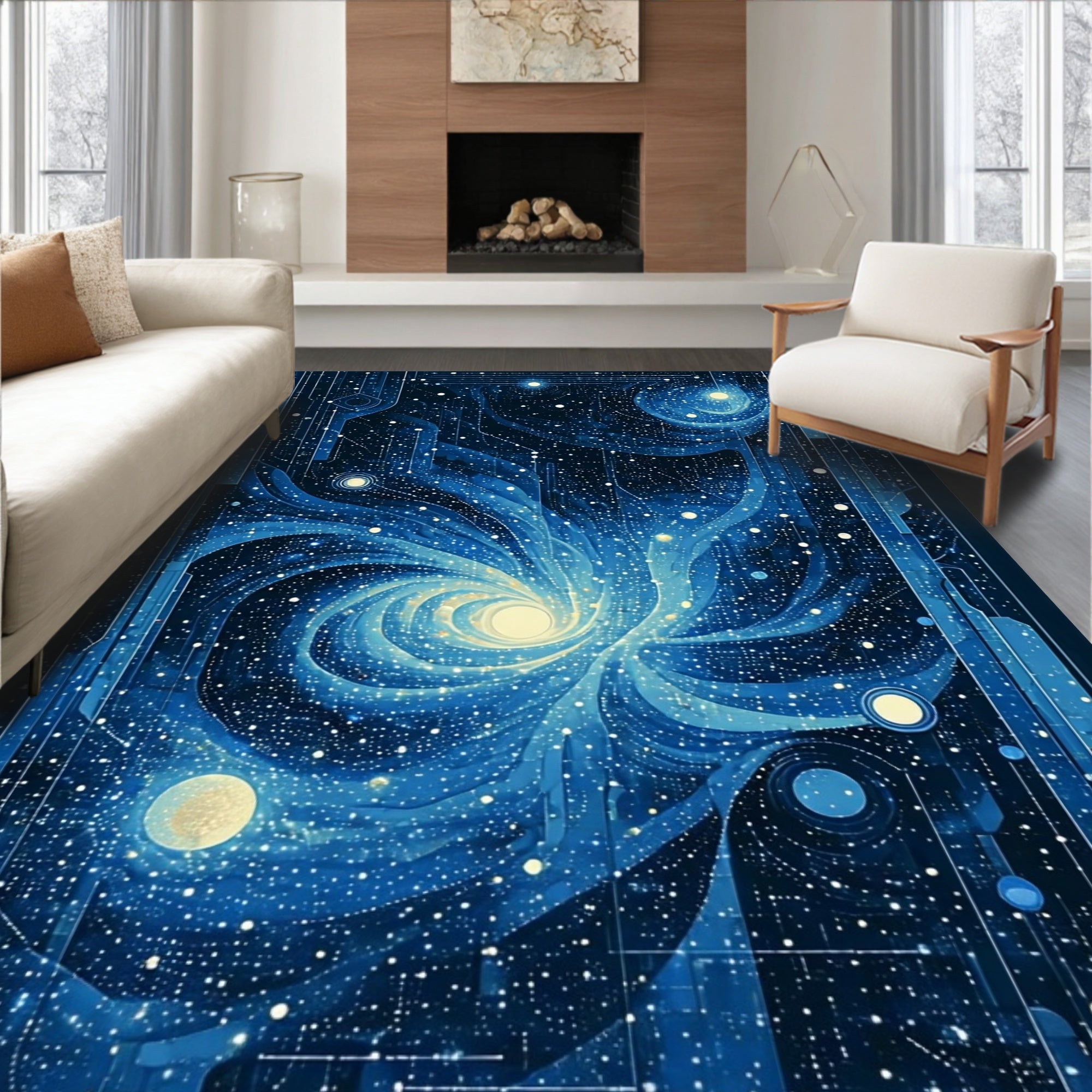 Midnight Blue Cosmic Swirl Celestial Rug