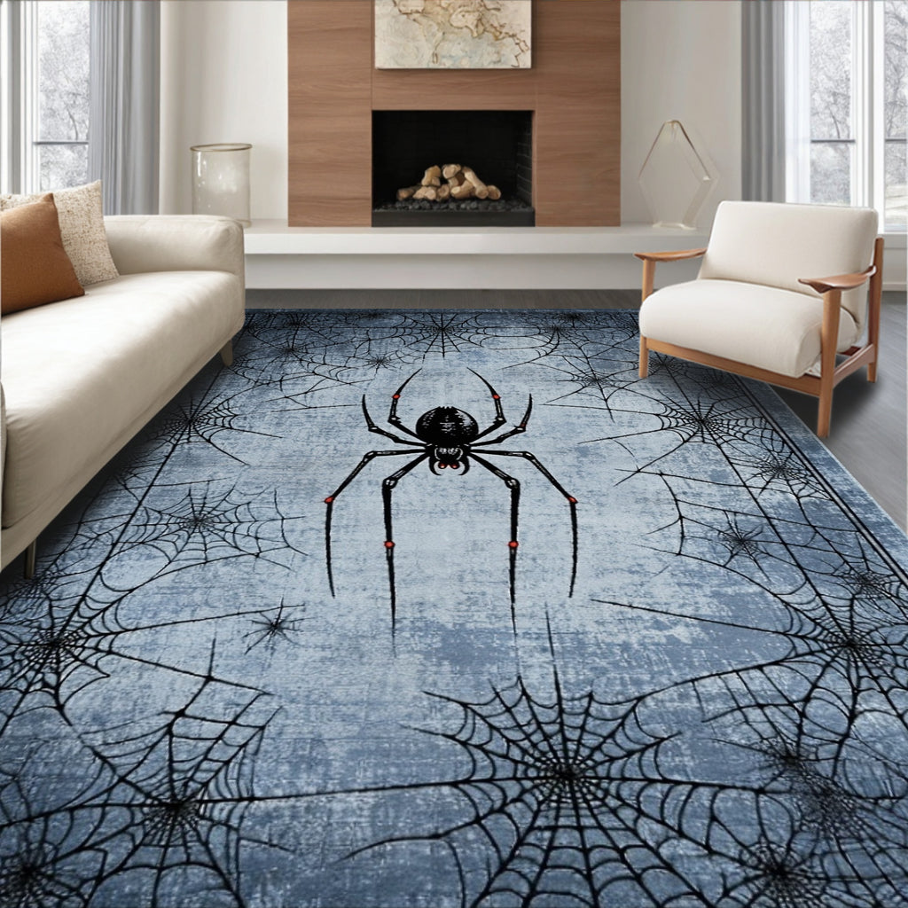 Eerie blue-gray spider web rug(Gray)