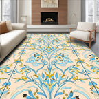 Vibrant Blue-Gold Floral Rug(Ivory)