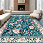Teal Pink Blossom Branches Serene Rug(Blue)