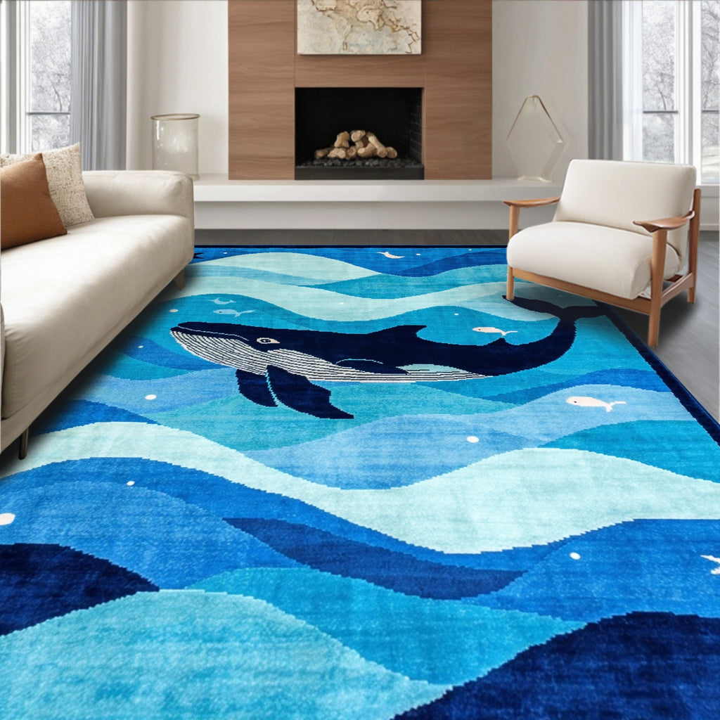 Blue Ocean Whale Playful Rug(Blue)