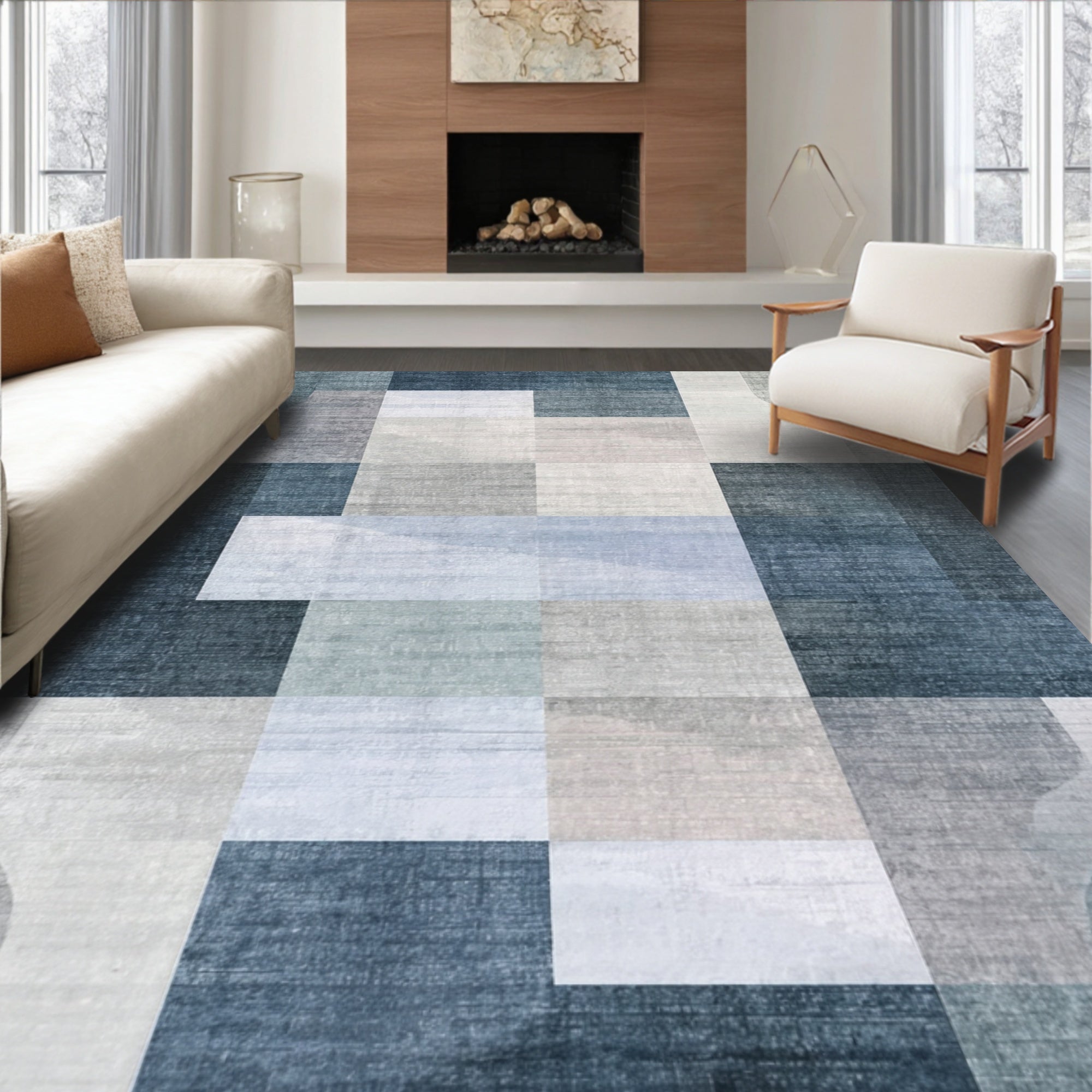 Serene Blue Gray Geometric Rug