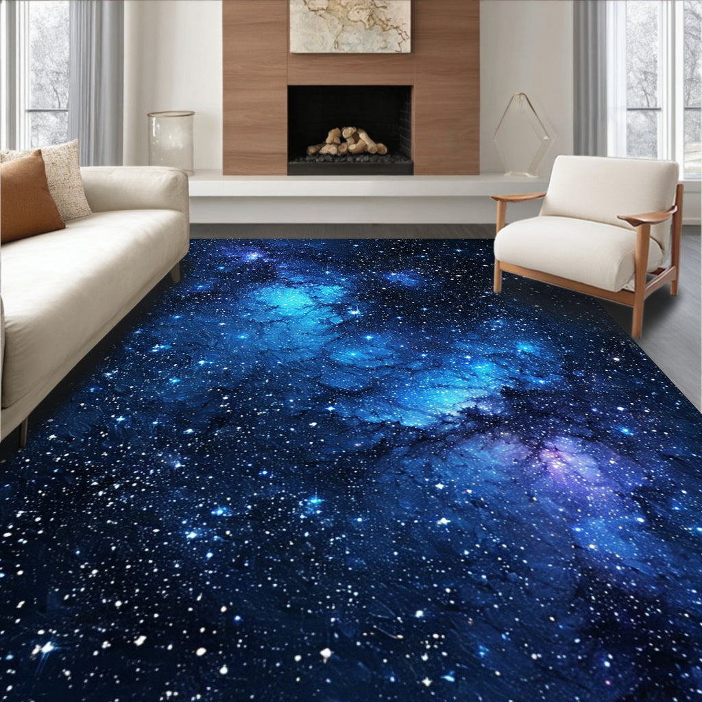 Dreamy Blue Starry Galaxy Rug(Blue)
