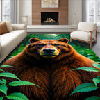 Brown Bear Green Forest Calm Rug(Brown)