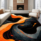 Vibrant Orange & Black Flowing Abstract Rug