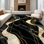 Modern Black Gold Abstract Flowing Rug