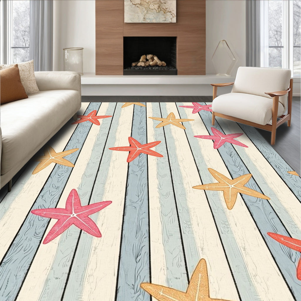 Coastal Starfish Striped Rug(Beige)