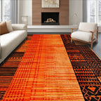 Vibrant Orange & Black Geometric Tribal Rug(Orange)