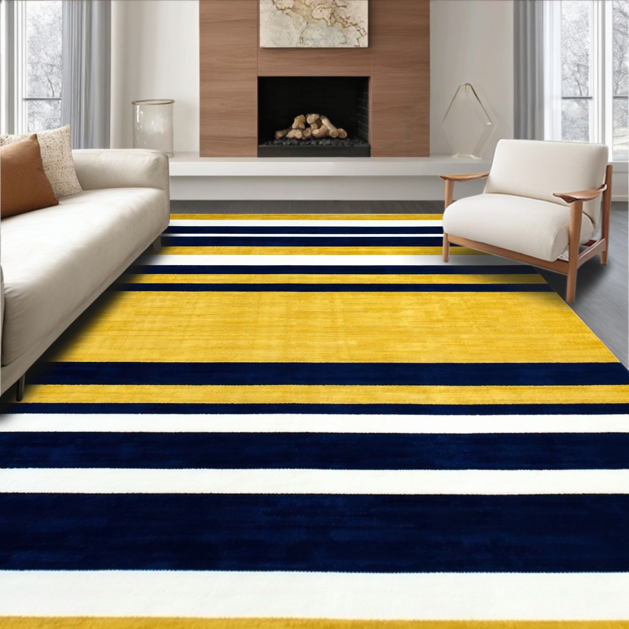 Navy & Mustard Striped Vibrant Rug