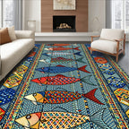 Multicolored fish-patterned lively rug