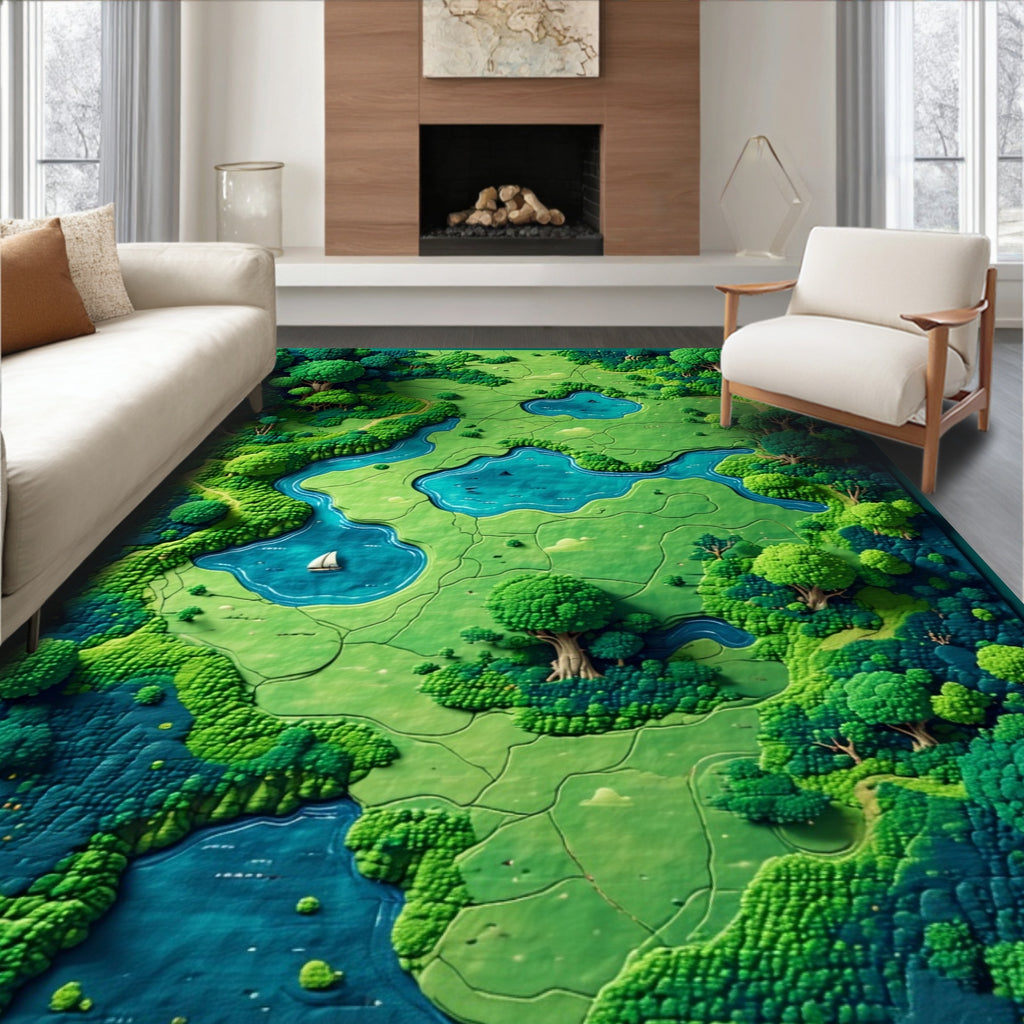 Emerald & Teal Tranquil Forest River Rug(Green)