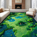 Emerald & Teal Tranquil Forest River Rug(Green)