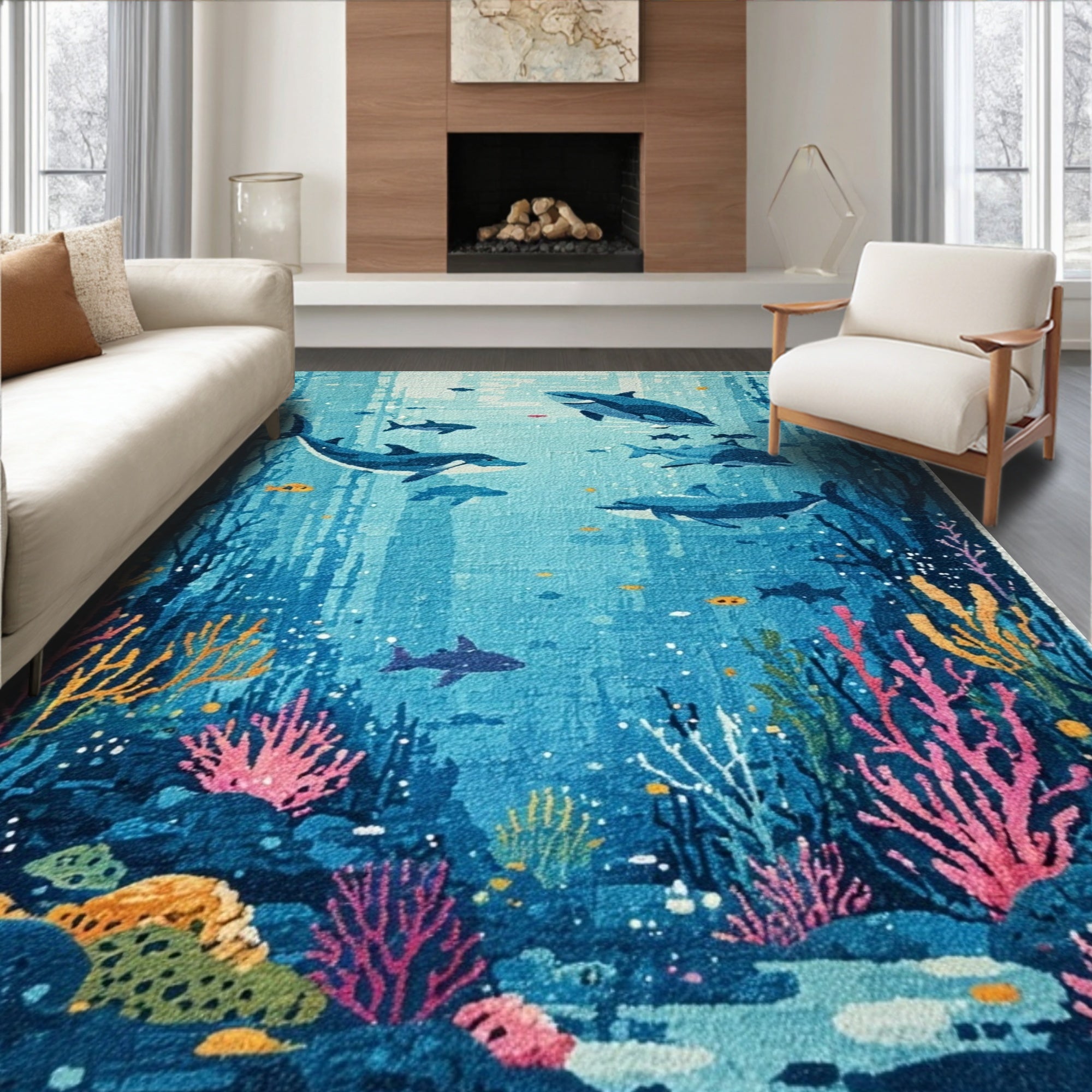 Colorful Underwater Adventure Rug(Blue)