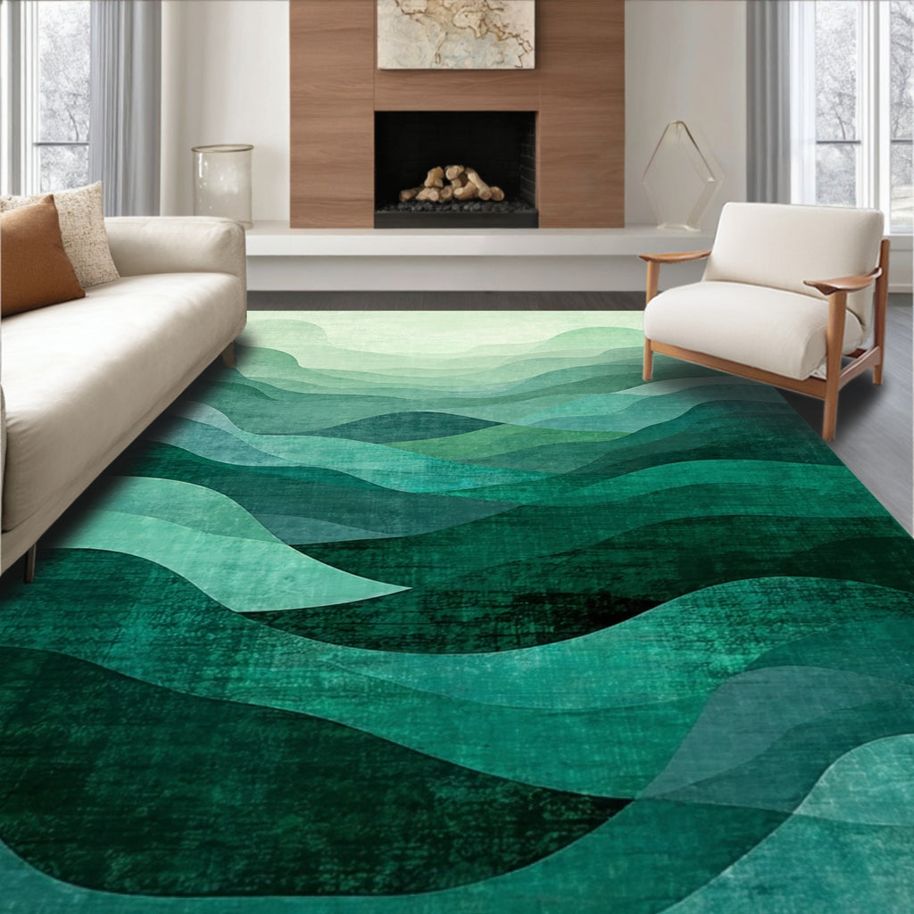 Soothing Teal Wave Rug(Green)