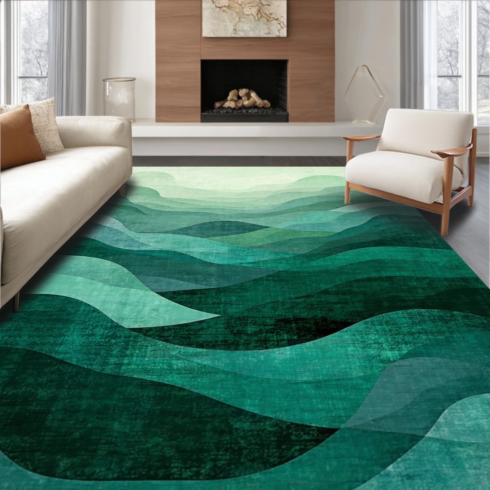 Soothing Teal Wave Rug(Green)