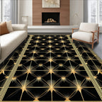 Glamorous Black Gold Geometric Rug(Black)