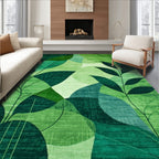 Vibrant Green Leaf Pattern Calming Rug