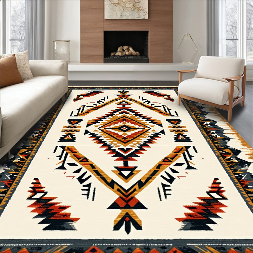 Warm Earthy Tribal Geometric Rug(Beige)