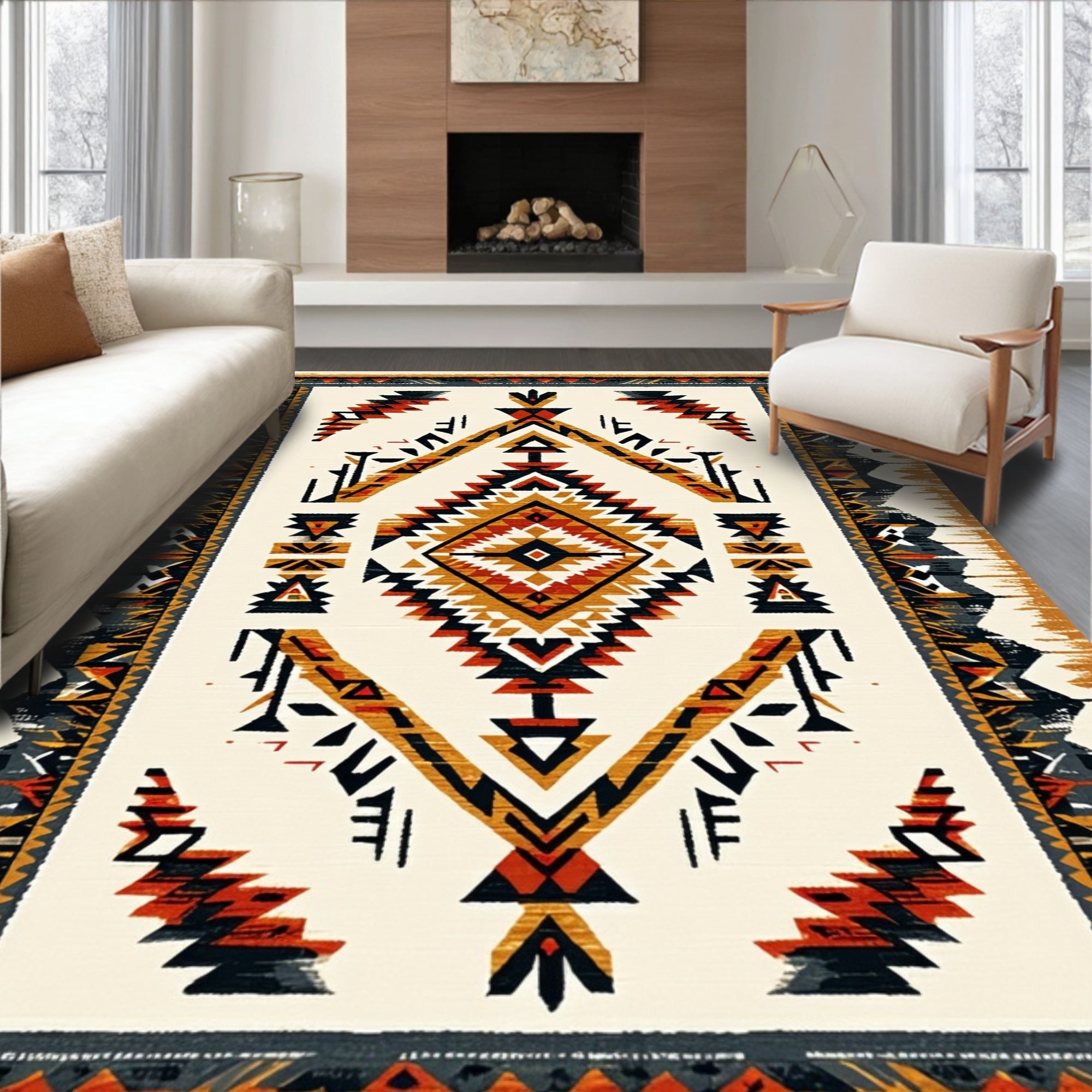 Warm Earthy Tribal Geometric Rug(Beige)