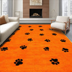 Orange Playful Paw Print Rug(Orange)