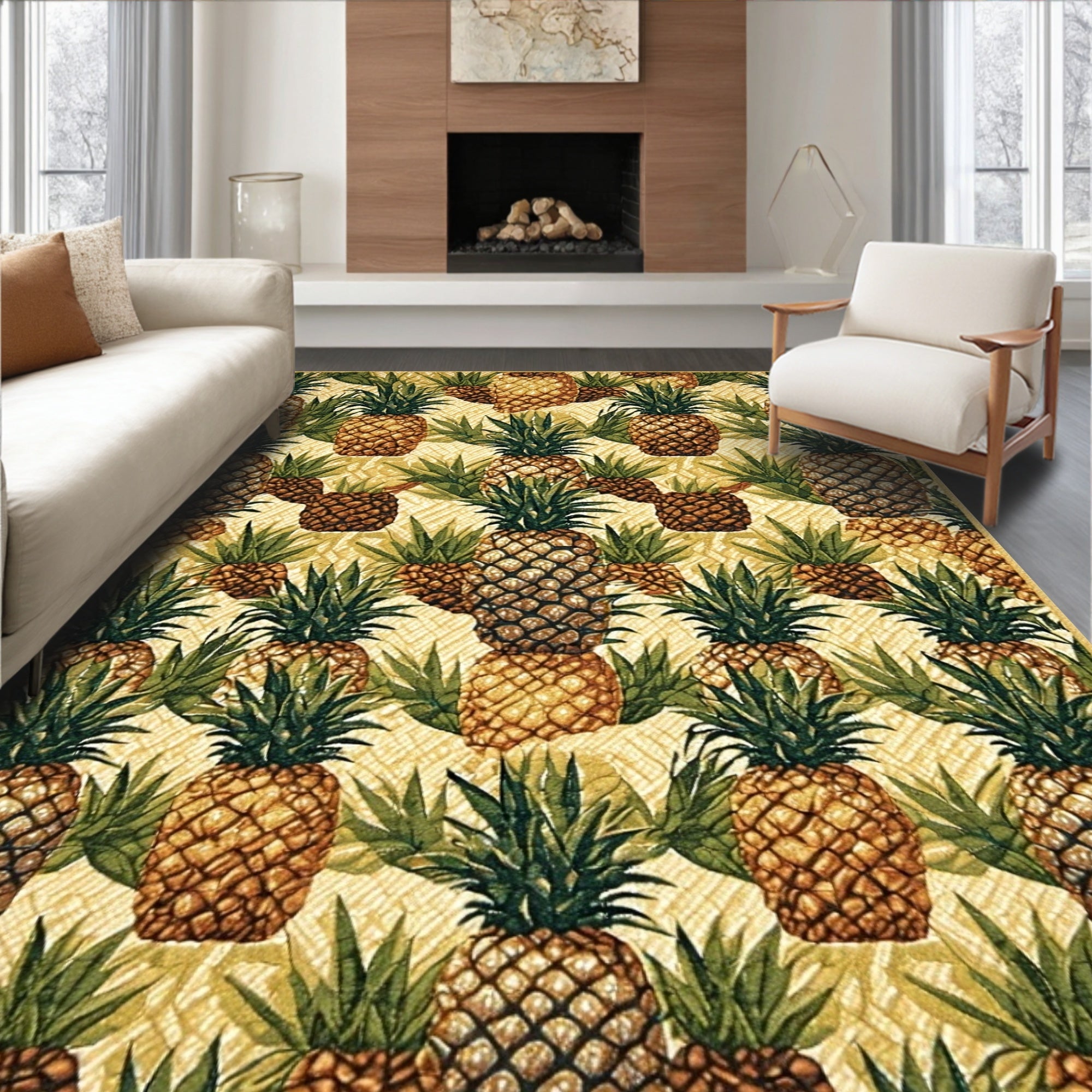 Earthy Pineapple Pattern Tropical Rug(Beige)