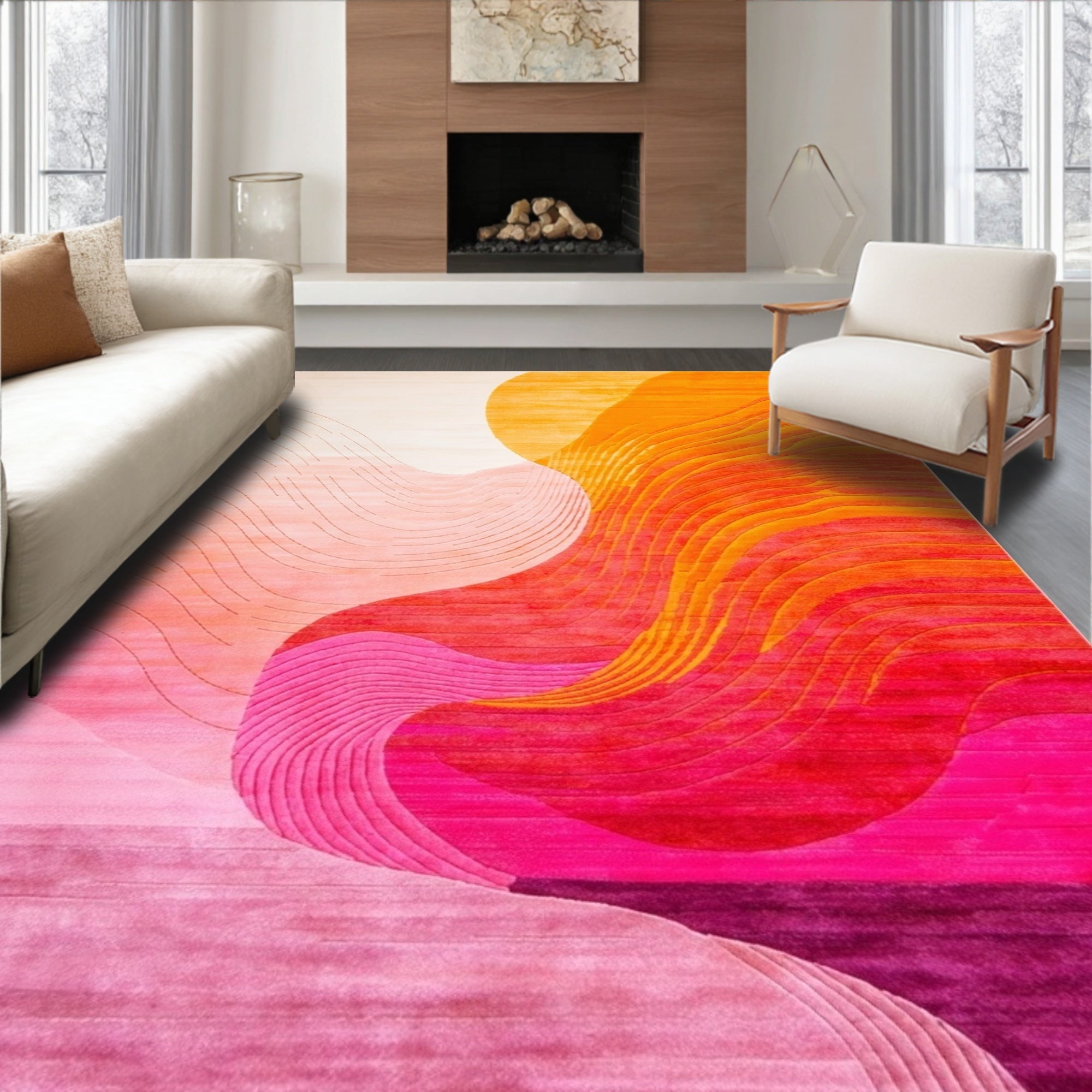 Vibrant Orange-Pink Wave Rug