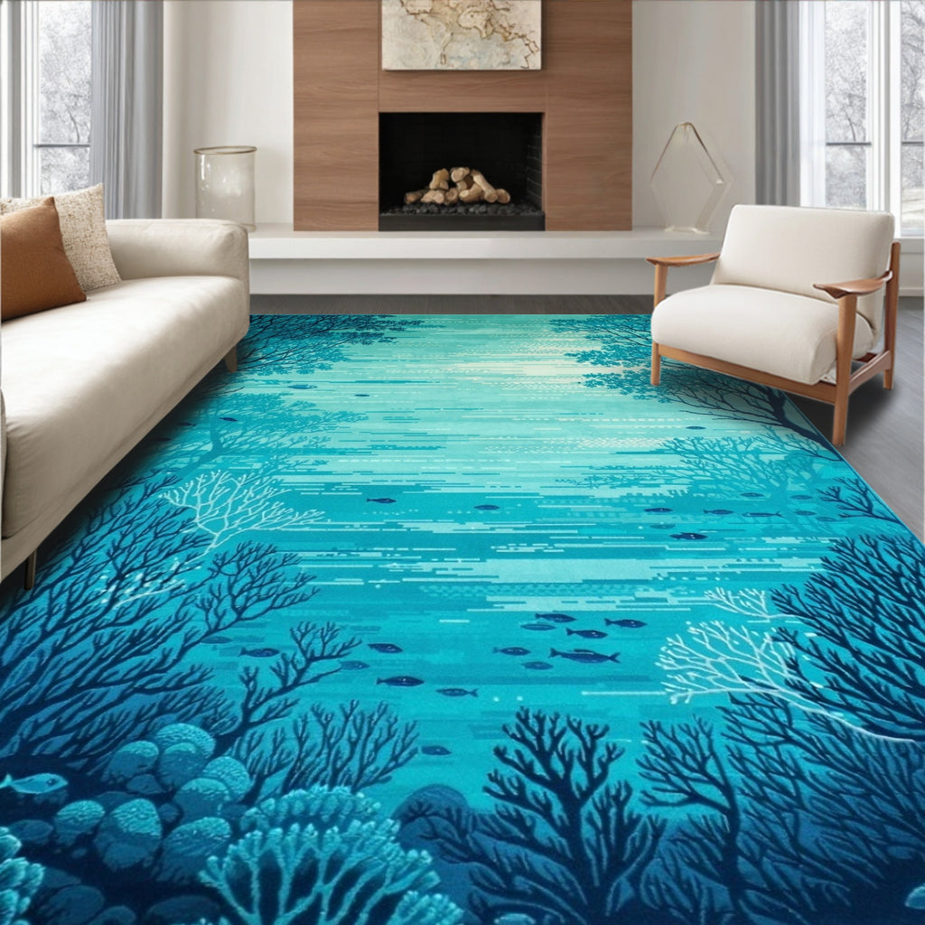 Teal Underwater Coral Reef Tranquil Rug