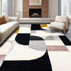 Contemporary Geometric Black White Gray Mustard Rug
