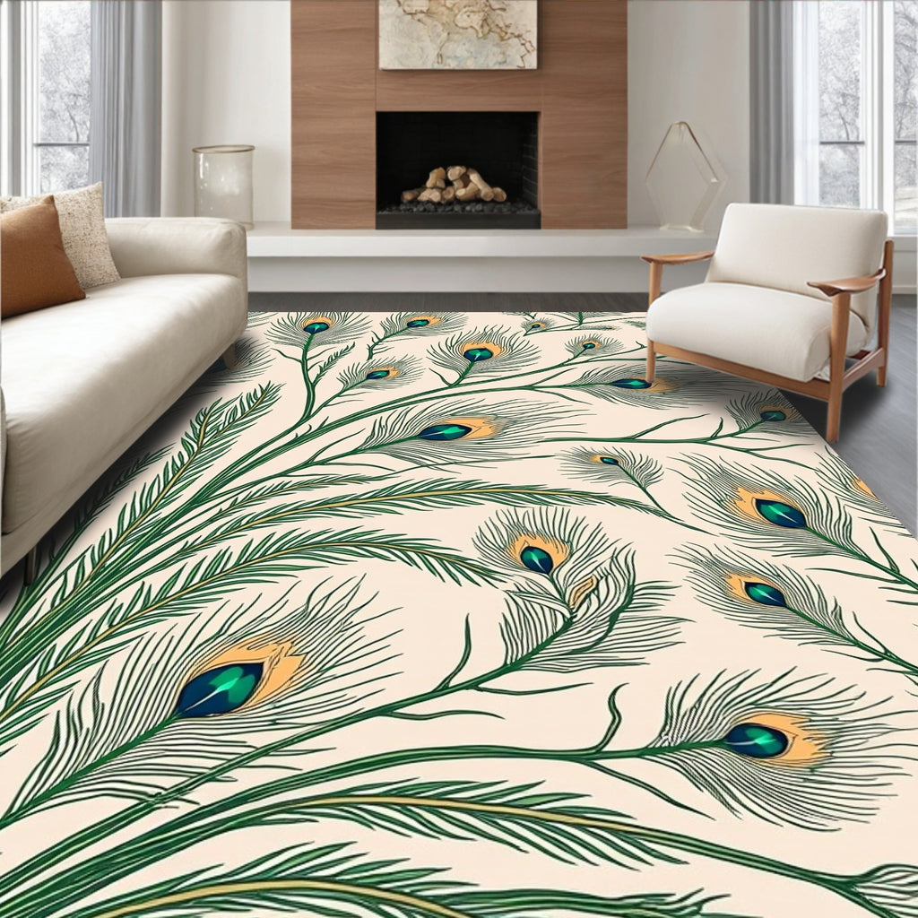 Cream Peacock Feather Vibrant Rug(Ivory)