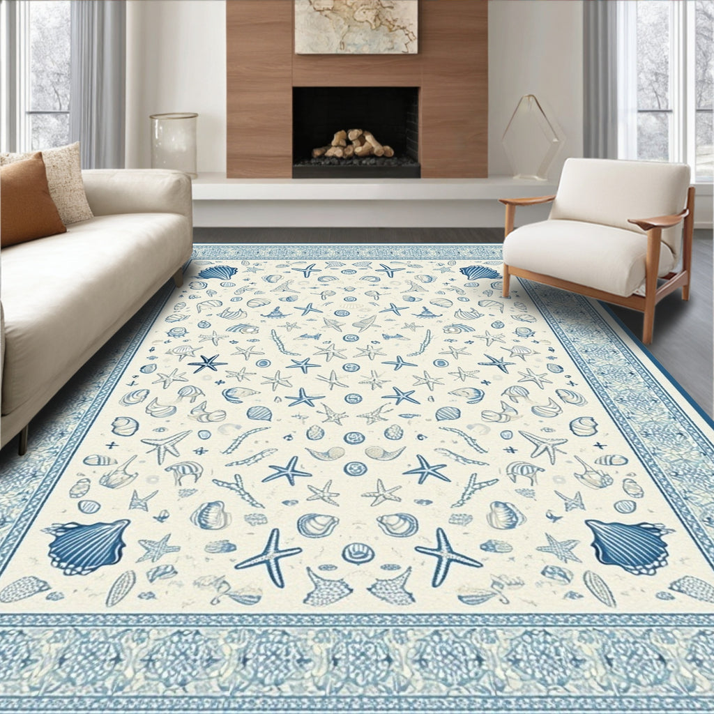 Blue Seashell-Starfish Coastal Rug(Blue)