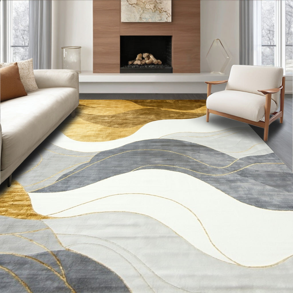 Tranquil Gold Gray Wave Rug